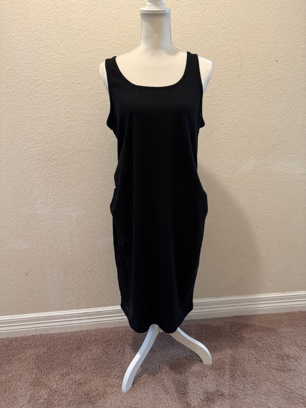 Time and Tru Black Ribbed Midi Tank Maternity Dress
